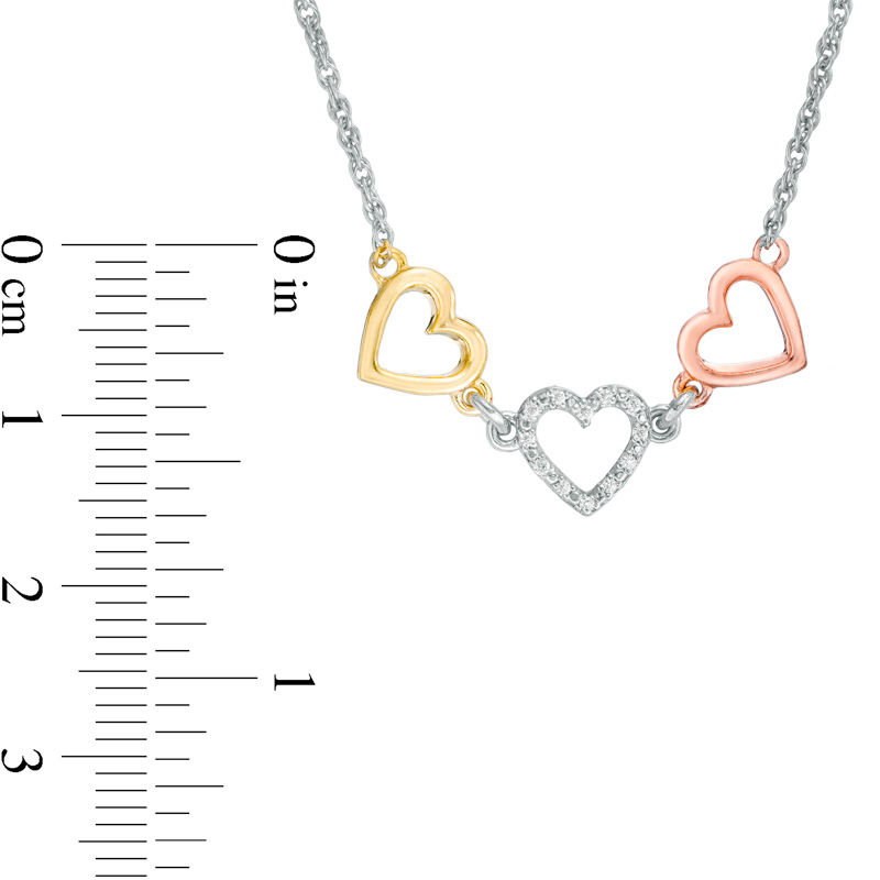 Diamond Accent Triple Heart Necklace in Sterling Silver with 14K Two-Tone Gold Plate - 17"