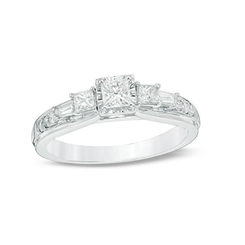 0.59 CT. T.W. Princess-Cut Diamond Past Present Future® Engagement Ring in 14K White Gold|Peoples Jewellers