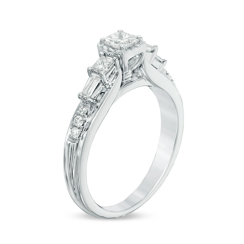 Main Image 2 of 0.59 CT. T.W. Princess-Cut Diamond Past Present Future® Engagement Ring in 14K White Gold