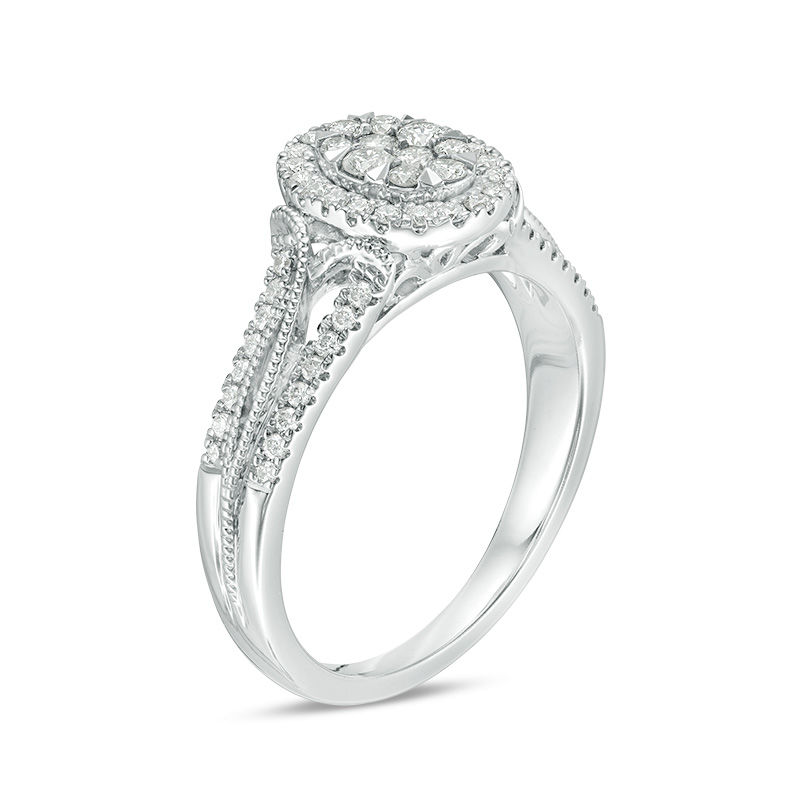 Main Image 2 of 0.45 CT. T.W. Composite Diamond Oval Frame Twist Vintage-Style Engagement Ring in 10K White Gold