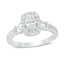 Vera Wang Love Collection 0.95 CT. T.W. Certified Oval Diamond Frame Engagement Ring in 14K White Gold (I/SI2)