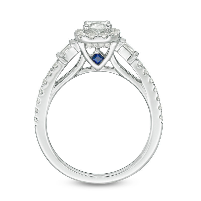 Vera Wang Love Collection 0.95 CT. T.W. Certified Oval Diamond Frame Engagement Ring in 14K White Gold (I/SI2)