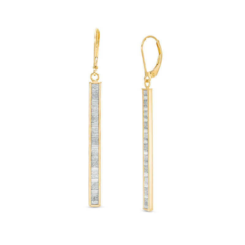 Italian Gold Glitter Enamel Striped Bar Drop Earrings in 14K Gold