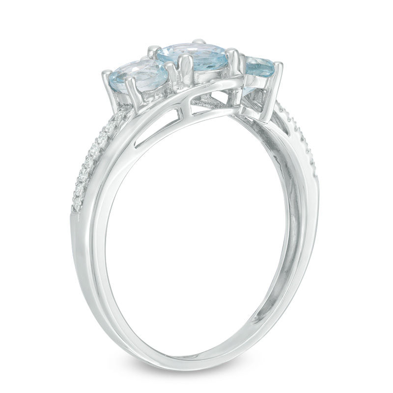 Main Image 2 of Aquamarine and 0.04 CT. T.W. Diamond Three Stone Bypass Ring in 10K White Gold
