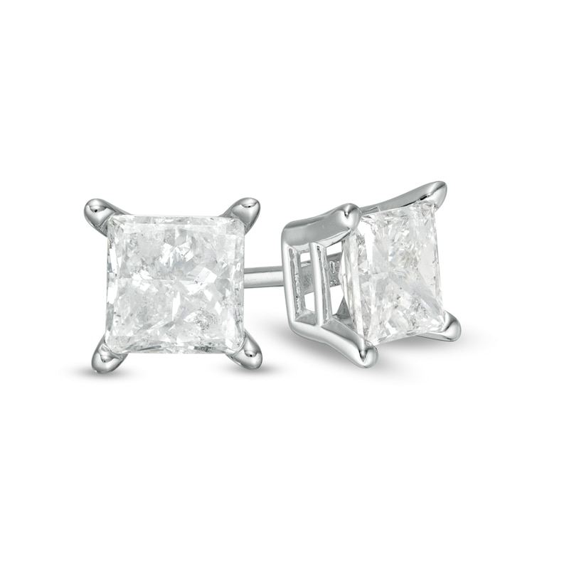 1.00 CT. T.W. Certified Princess-Cut Diamond Solitaire Stud Earrings in 14K White Gold (J/I3)|Peoples Jewellers