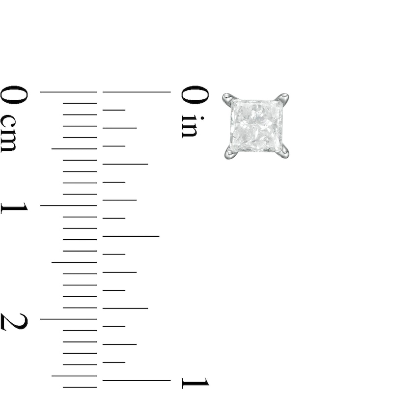 Main Image 3 of 1.00 CT. T.W. Certified Princess-Cut Diamond Solitaire Stud Earrings in 14K White Gold (J/I3)