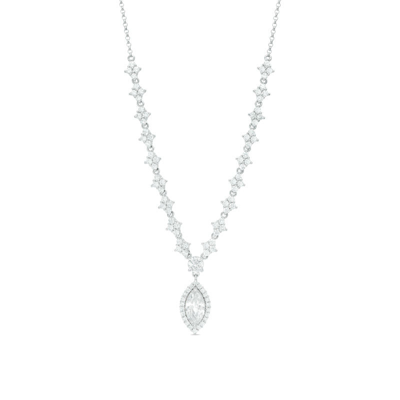 Main Image 1 of Marquise Lab-Created White Sapphire Frame Drop Necklace in Sterling Silver - 16"