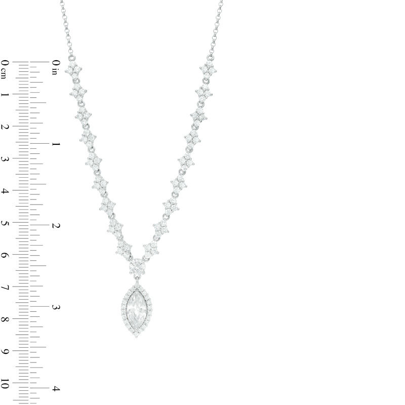 Main Image 3 of Marquise Lab-Created White Sapphire Frame Drop Necklace in Sterling Silver - 16"