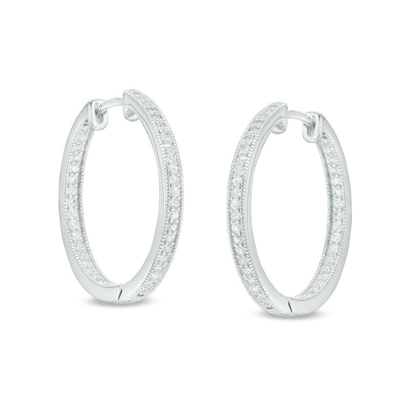 Main Image 1 of Lab-Created White Sapphire Vintage-Style Huggie Hoop Earrings in Sterling Silver