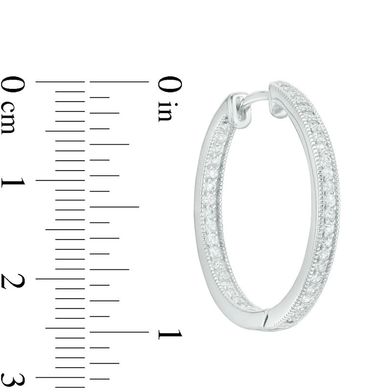 Main Image 2 of Lab-Created White Sapphire Vintage-Style Huggie Hoop Earrings in Sterling Silver
