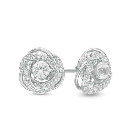 4.0mm Lab-Created White Sapphire and Button Cultured Freshwater Pearl Stud Earrings and Jacket Set in Sterling Silver