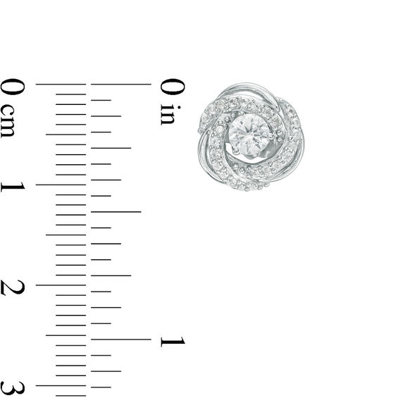 4.0mm Lab-Created White Sapphire and Button Cultured Freshwater Pearl Stud Earrings and Jacket Set in Sterling Silver