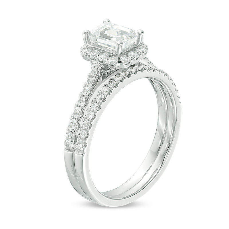 Main Image 2 of 1.20 CT. T.W. Certified Emerald-Cut Diamond Frame Bridal Set in 14K White Gold (I/SI2)