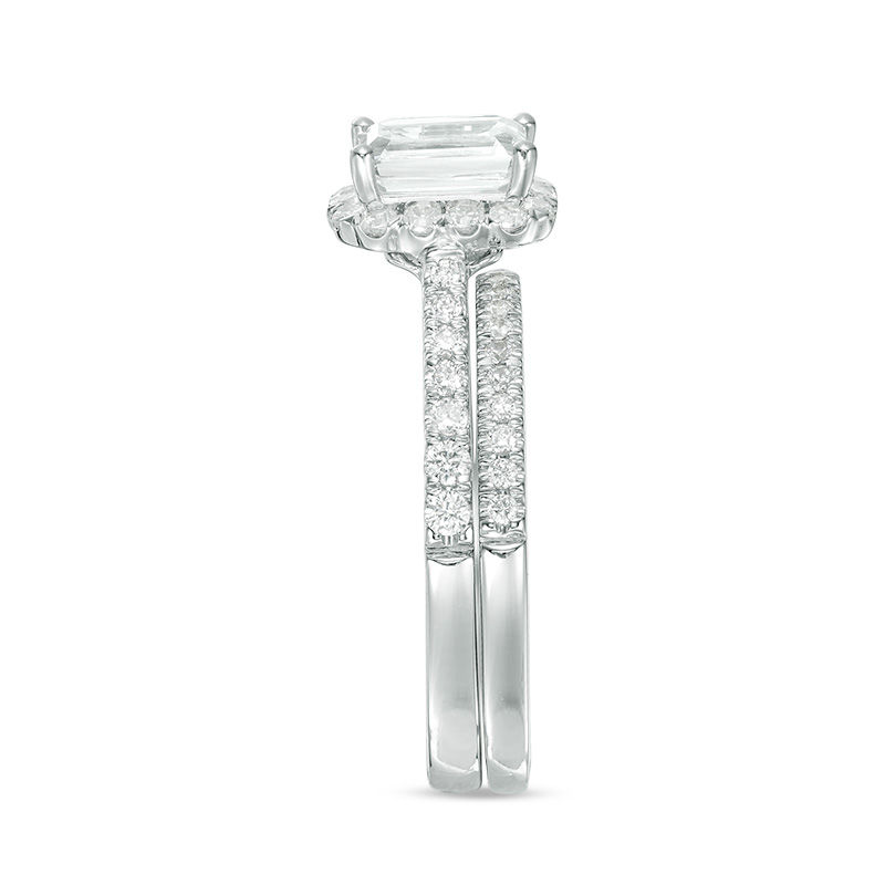 1.20 CT. T.W. Certified Emerald-Cut Diamond Frame Bridal Set in 14K White Gold (I/SI2)|Peoples Jewellers