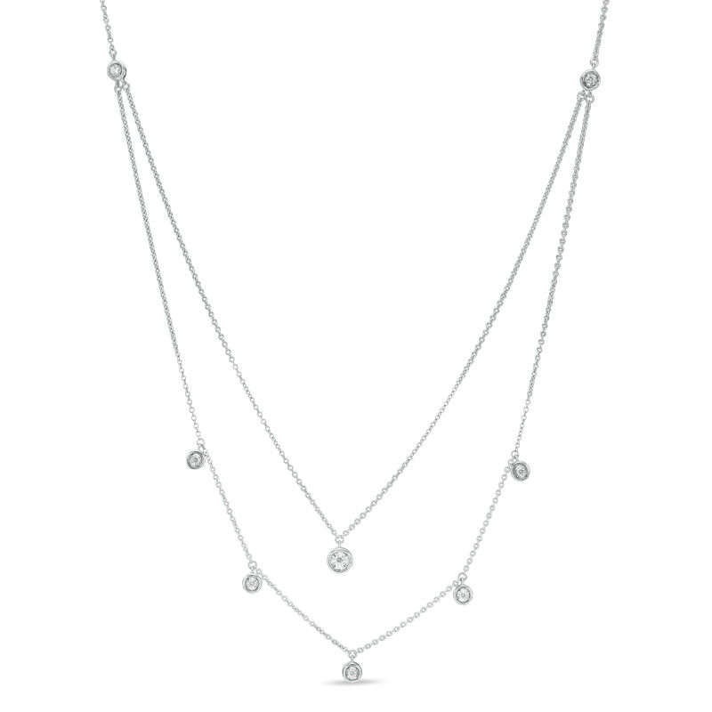 0.15 CT. T.W. Diamond Station Double Strand Necklace in Sterling Silver - 22"