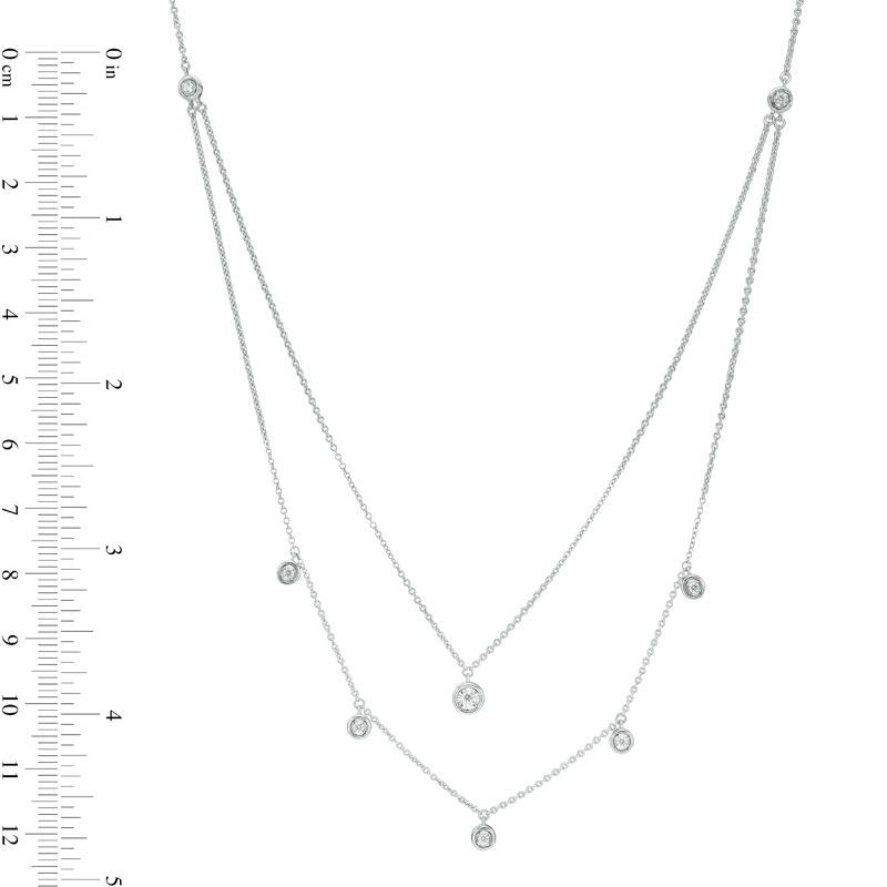 0.15 CT. T.W. Diamond Station Double Strand Necklace in Sterling Silver - 22"