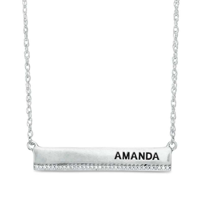 Main Image 1 of 1/20 CT. T.W. Diamond Name Bar Necklace in Sterling Silver (1 Name)