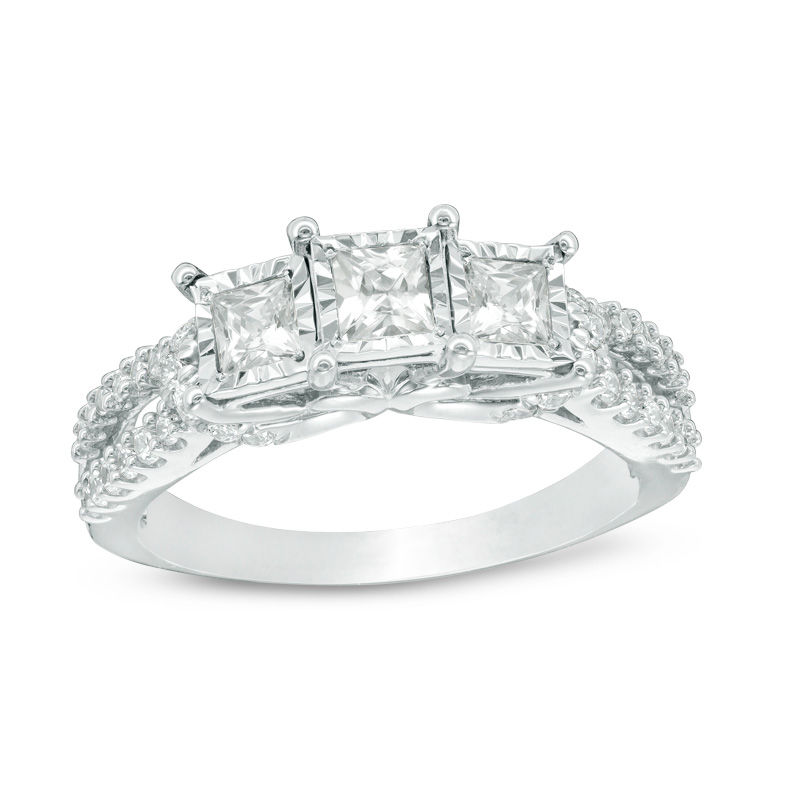 0.95 CT. T.W. Princess-Cut Diamond Past Present Future® Engagement Ring in 10K White Gold
