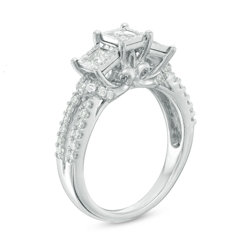 0.95 CT. T.W. Princess-Cut Diamond Past Present Future® Engagement Ring in 10K White Gold