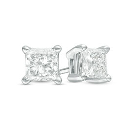 1.00 CT. T.W. Certified Princess-Cut Diamond Solitaire Stud Earrings in 14K White Gold (J/I2)