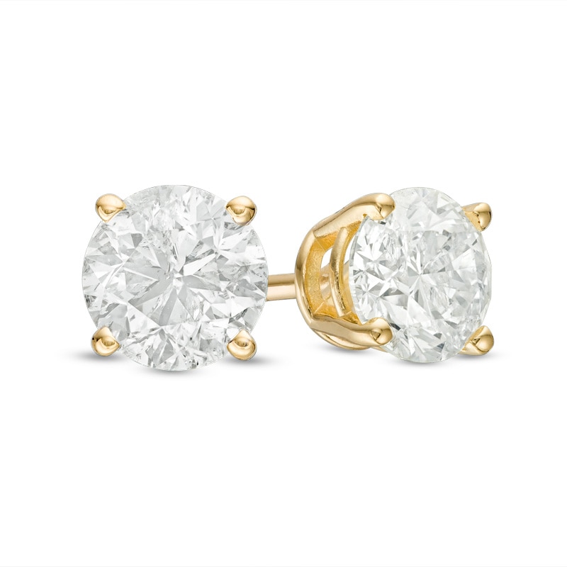 CT. T.W. Certified Diamond Solitaire Stud Earrings in 14K Gold (J/I2