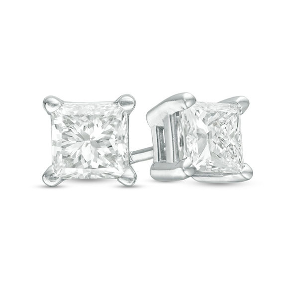 0 10 Ct T W Princess Cut Diamond Solitaire Stud Earrings In 14k T W Princess Cut Diamond Solitaire Stud Earrings In 14k White Gold