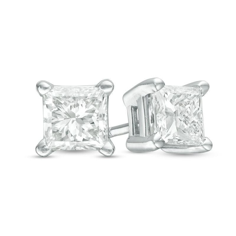 CT. T.W. Princess-Cut Diamond Solitaire Stud Earrings in 14K White Gold|Peoples Jewellers