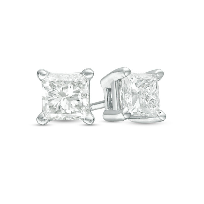 Main Image 1 of 0.20 CT. T.W. Princess-Cut Diamond Solitaire Stud Earrings in 14K White Gold