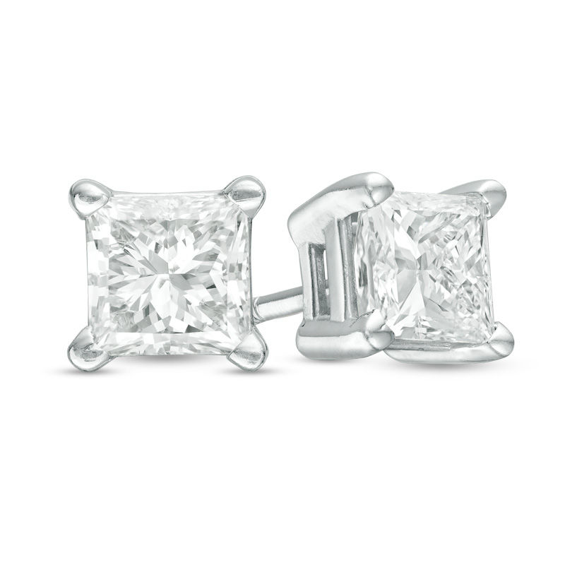 Main Image 1 of 0.30 CT. T.W. Princess-Cut Diamond Solitaire Stud Earrings in 14K White Gold