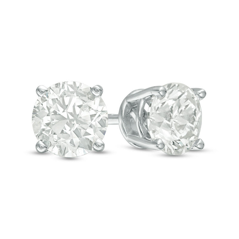 Main Image 1 of 3.00 CT. T.W. Certified Diamond Solitaire Stud Earrings in 14K White Gold (J/I2)
