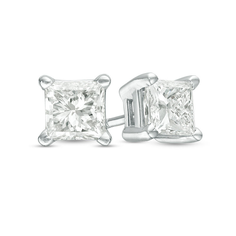 Solitaire Stud Earrings 14K White Gold Over .925 Sterling Silver 3.00 CT Princess Cut Yellow Sapphire 6MM 