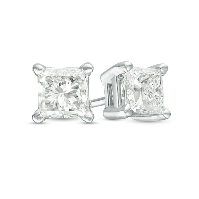 Main Image 1 of 0.30 CT. T.W. Princess-Cut Diamond Solitaire Stud Earrings in 14K White Gold
