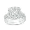 1.00 CT. T.W. Composite Diamond Cushion Frame Three Piece Bridal Set in 10K White Gold