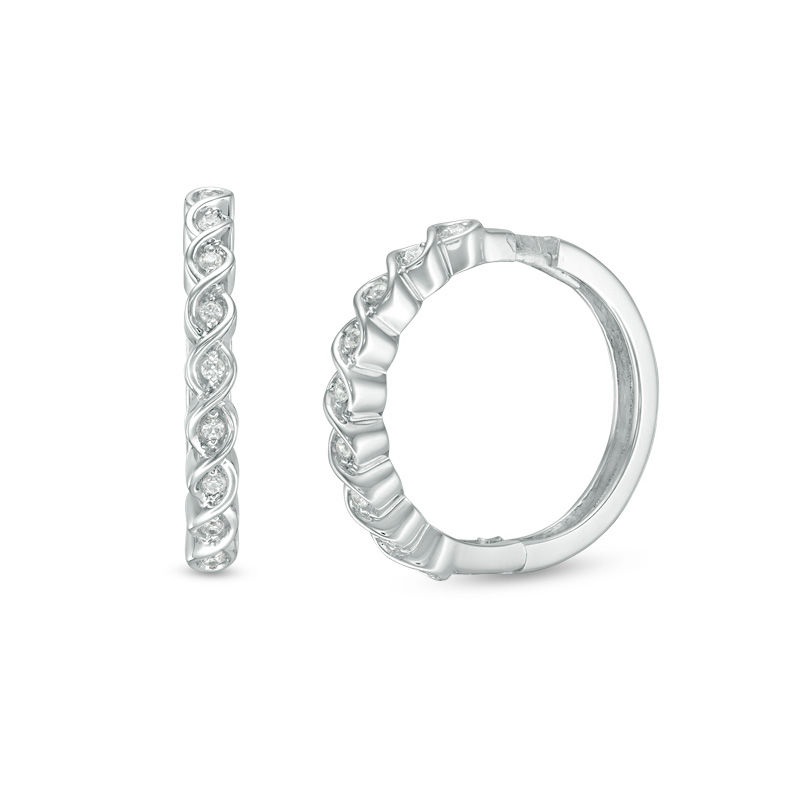 0.16 CT. T.W. Diamond Twist Hoop Earrings in 10K White Gold|Peoples Jewellers