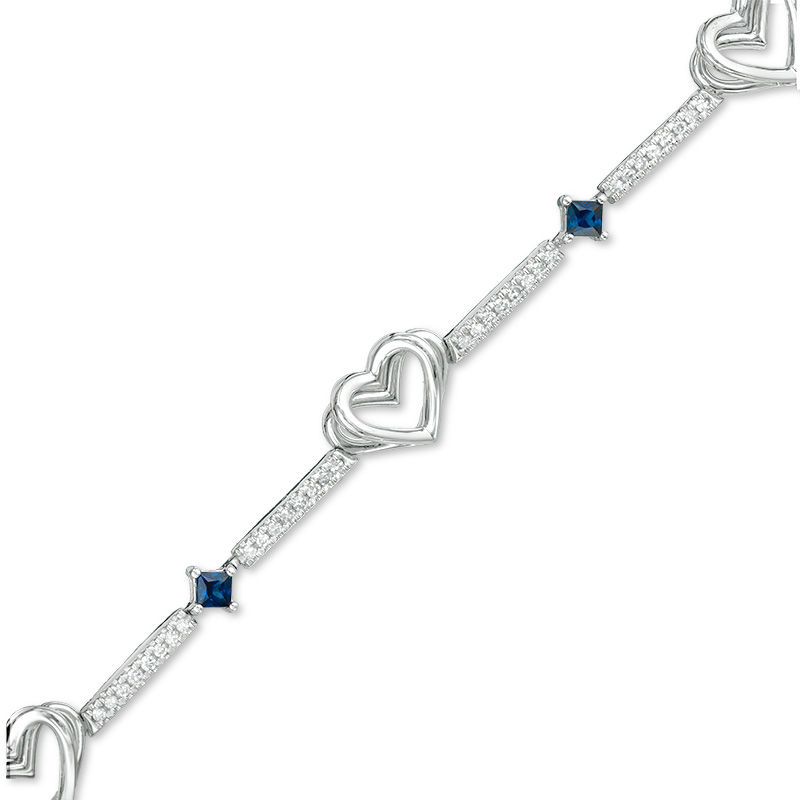 The Kindred Heart from Vera Wang Love Collection Blue Sapphire and 0.29 CT. T.W. Diamond Bracelet in Sterling Silver