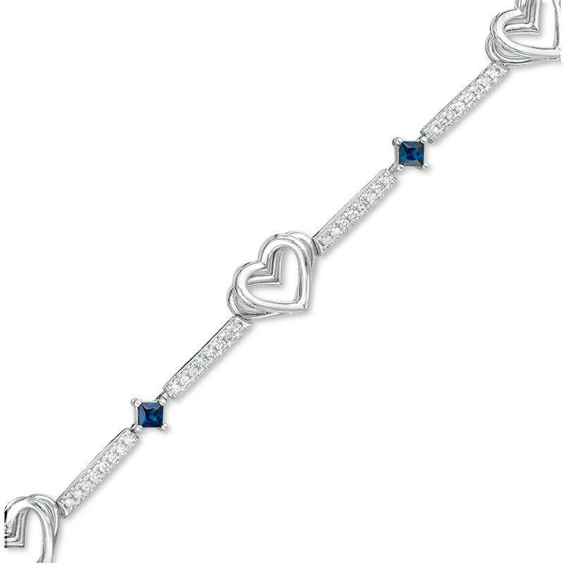 The Kindred Heart from Vera Wang Love Collection Blue Sapphire and 0.29 CT. T.W. Diamond Bracelet in Sterling Silver|Peoples Jewellers