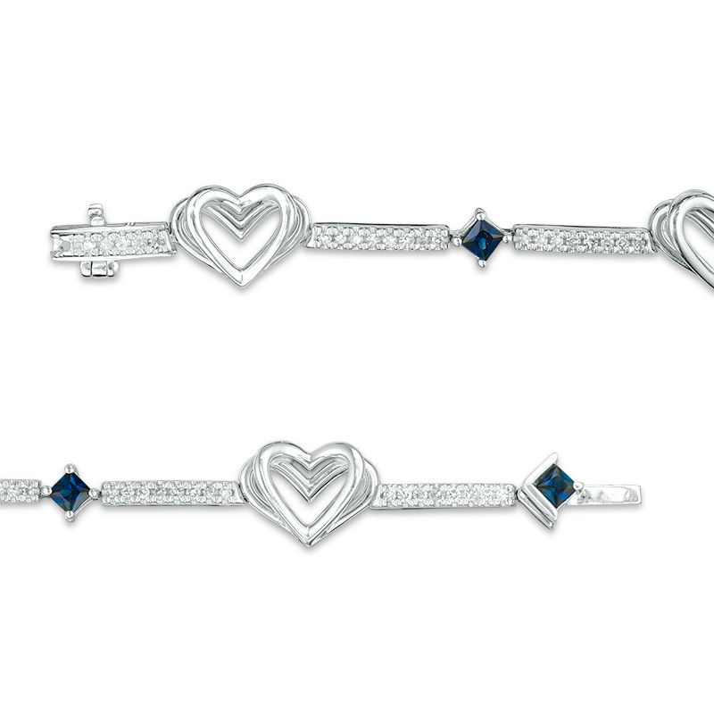 The Kindred Heart from Vera Wang Love Collection Blue Sapphire and 0.29 CT. T.W. Diamond Bracelet in Sterling Silver
