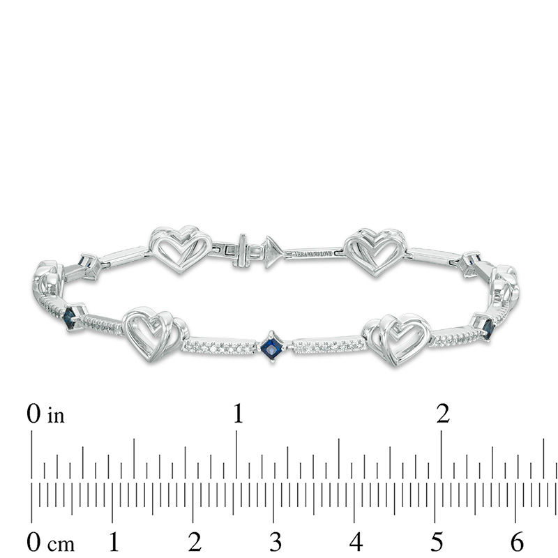 The Kindred Heart from Vera Wang Love Collection Blue Sapphire and 0.29 CT. T.W. Diamond Bracelet in Sterling Silver