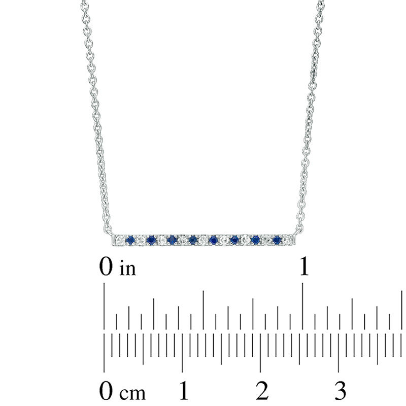 Vera Wang Love Collection Blue Sapphire and 0.07 CT. T.W. Diamond Alternating Bar Necklace in Sterling Silver - 19"