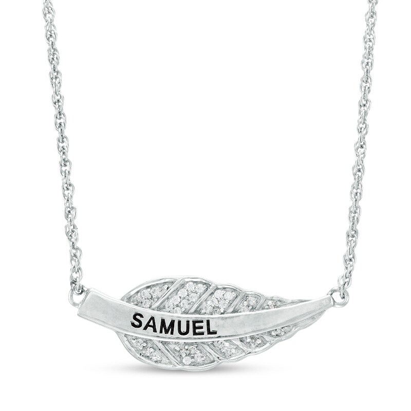 Main Image 1 of 1/15 CT. T.W. Diamond Sideways Leaf Necklace in Sterling Silver (1 Name)