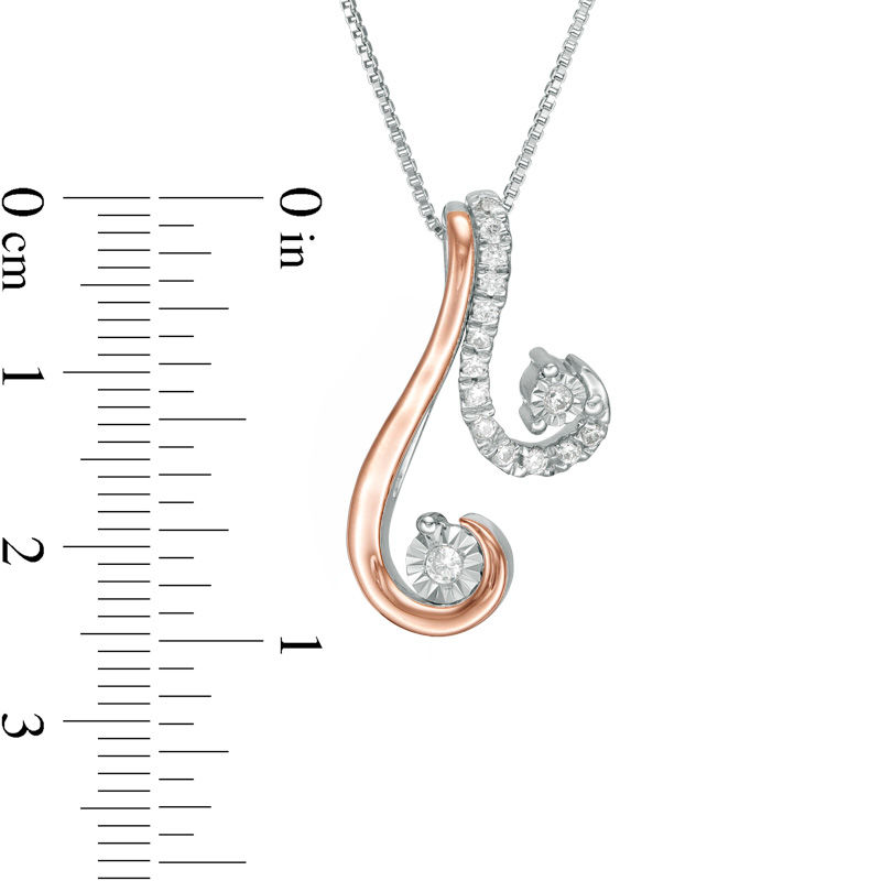 Convertibilities 0.16 CT. T.W. Diamond Double Swirl Drop Three-in-One Pendant in Sterling Silver and 10K Rose Gold