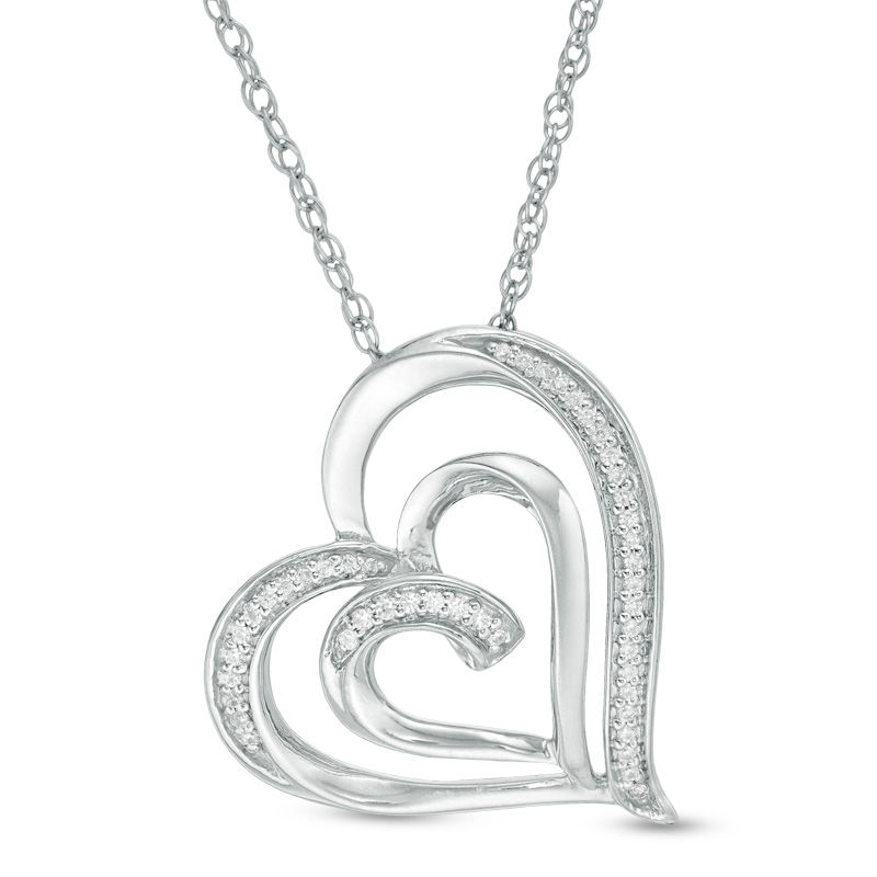 0.087 CT. T.W. Diamond Swirl Double Heart Pendant in Sterling Silver