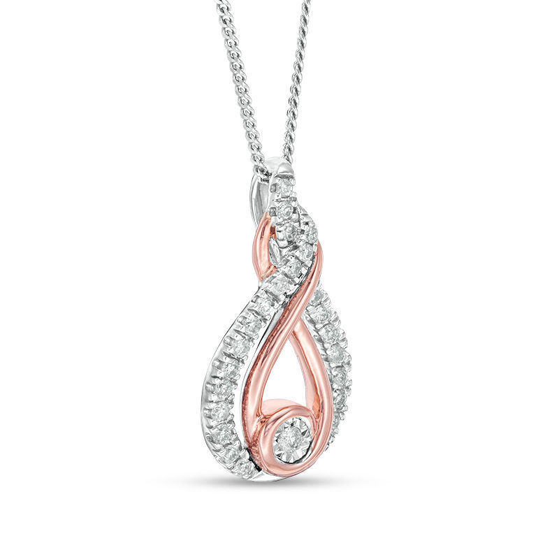 Interwoven™ 0.16 CT. T.W. Diamond Pendant in Sterling Silver and 10K Rose Gold - 19"