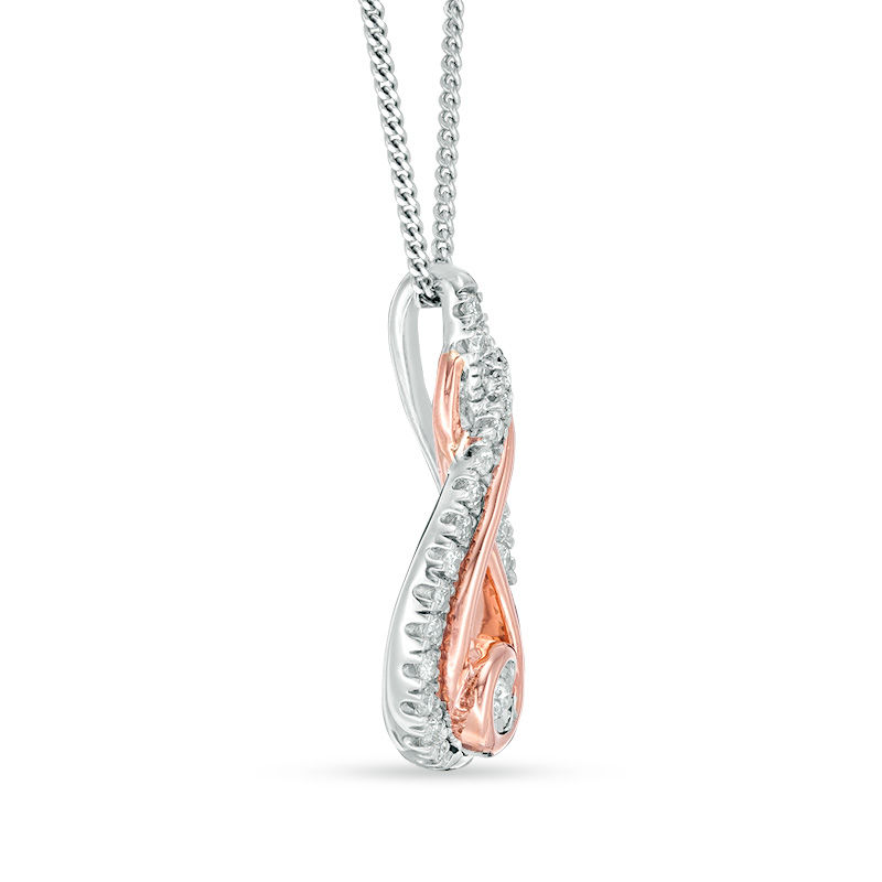 Interwoven™ 0.16 CT. T.W. Diamond Pendant in Sterling Silver and 10K Rose Gold - 19"