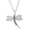 Thumbnail Image 1 of 0.085 CT. T.W. Enhanced Black and White Diamond Dragonfly Pendant in Sterling Silver
