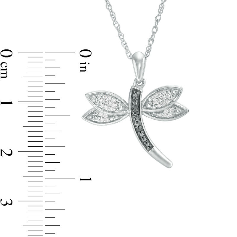 0.085 CT. T.W. Enhanced Black and White Diamond Dragonfly Pendant in Sterling Silver