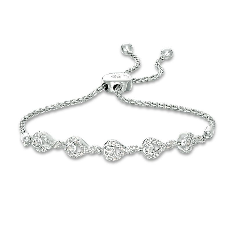 Main Image 1 of Interwoven™ 0.04 CT. T.W. Diamond Bolo Bracelet in Sterling Silver - 9.5"