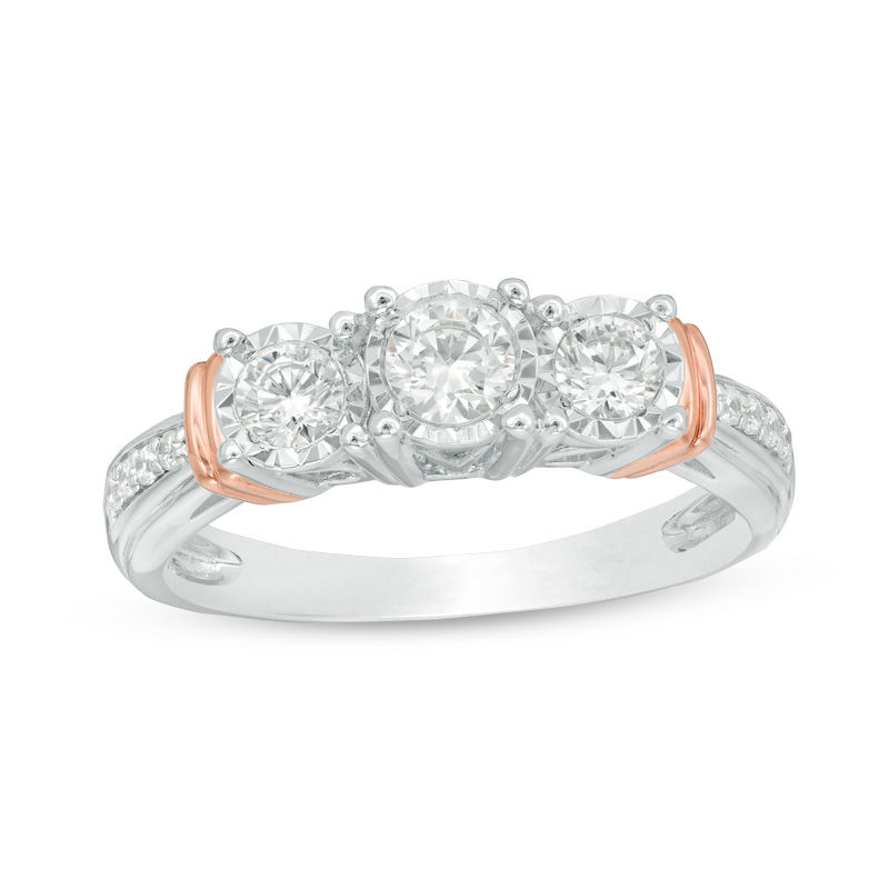 Main Image 1 of 0.50 CT. T.W. Diamond Past Present Future® Collar Engagement Ring in 10K Two-Tone Gold