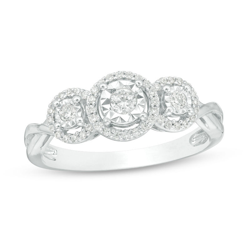 0.25 CT. T.W. Diamond Past Present Future® Frame Twist Engagement Ring in 10K White Gold|Peoples Jewellers
