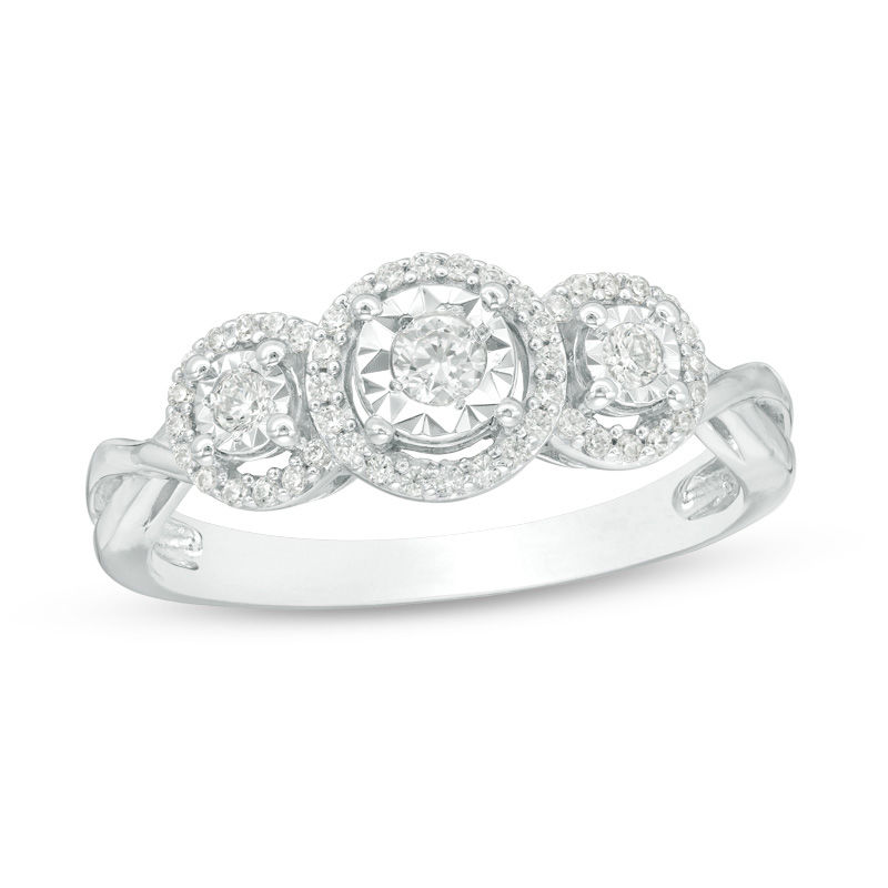 Main Image 1 of 0.25 CT. T.W. Diamond Past Present Future® Frame Twist Engagement Ring in 10K White Gold